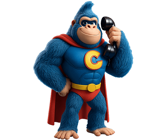 Blauer Gorilla telefoniert
