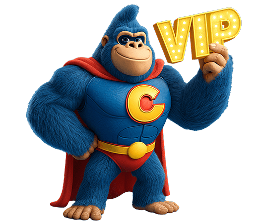Superheld-Gorilla mit VIP-Schild